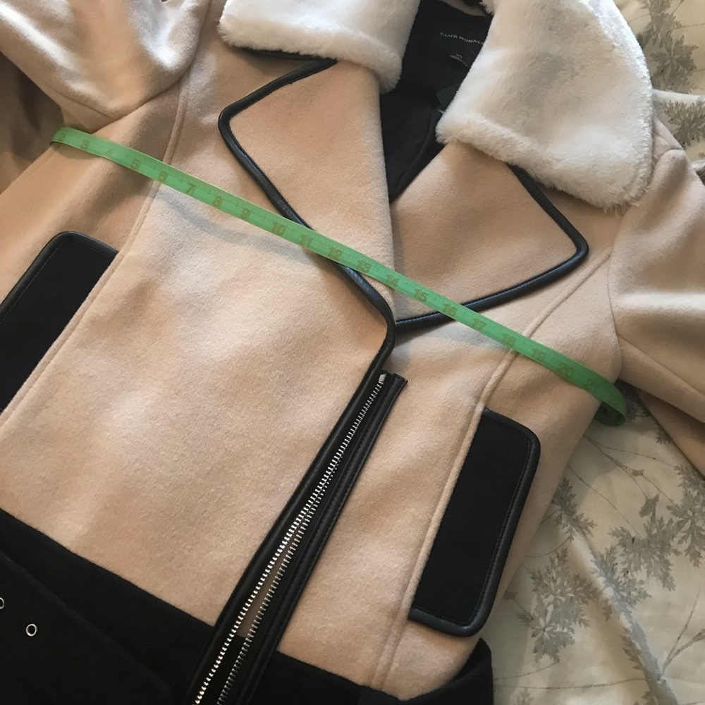 🔖 Club Monaco Wool Tan & Black Bomber Jacket - Picture 2 of 4